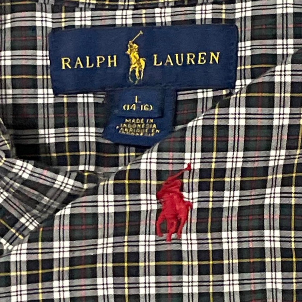 Polo Ralph Lauren Boy’s L 14-16 Long Sleeve Button Down Shirt Brown Plaid Preppy